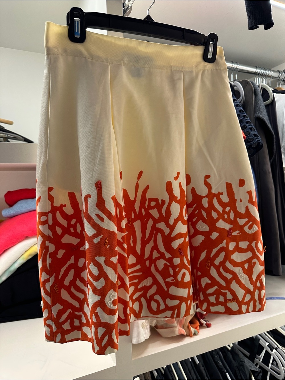 Pink Tartan Cream Skirt with Bold Orange Coral Print